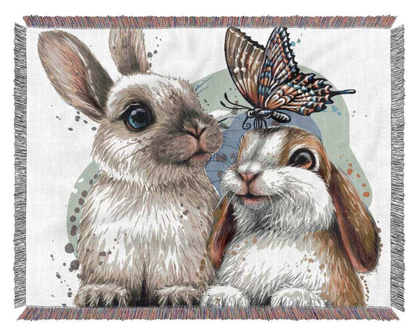 The Cute Bunnies With Butterfly Woven Blanket