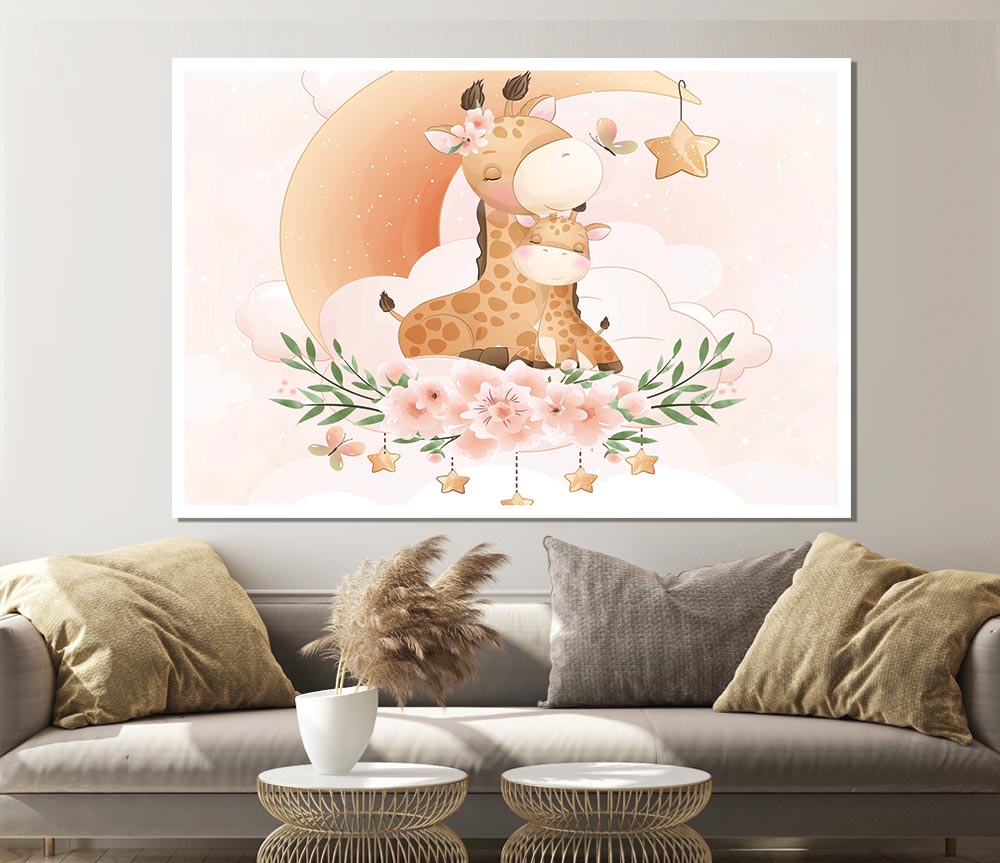 The Giraffe And Moon Print Poster Wall Art