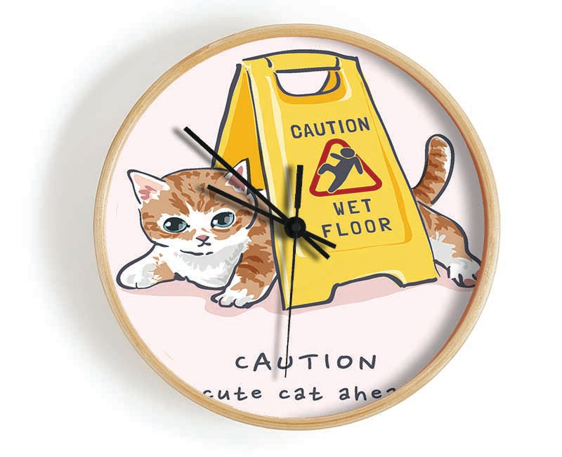 Caution Cute Cat Clock - Wallart-Direct UK