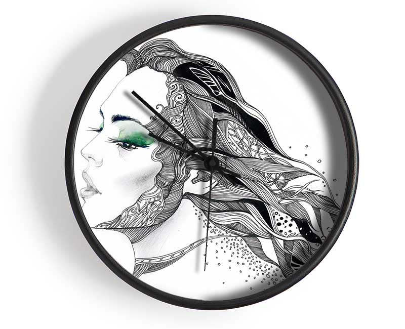 Woman Face Pen Scribble Clock - Wallart-Direct UK