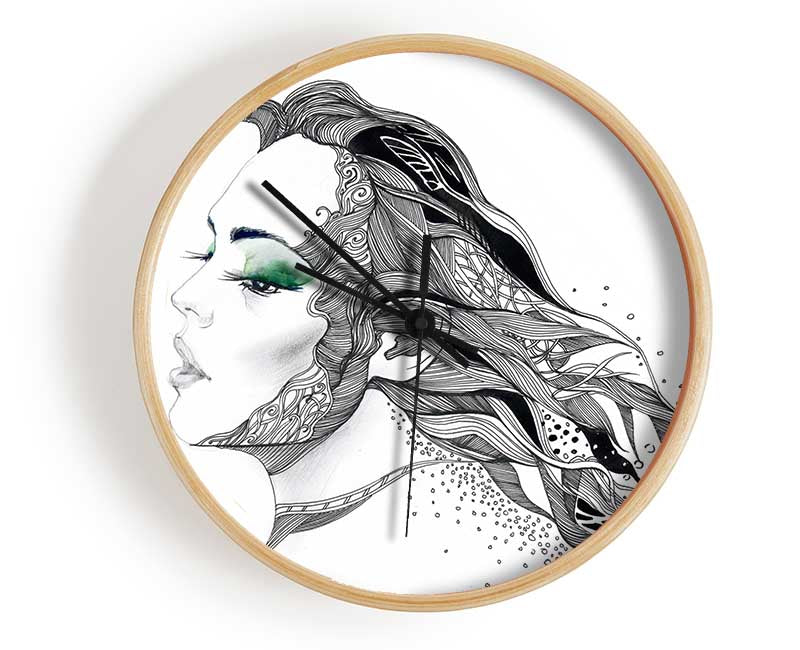 Woman Face Pen Scribble Clock - Wallart-Direct UK