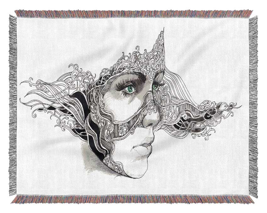 Woman Face Scribble 2 Woven Blanket