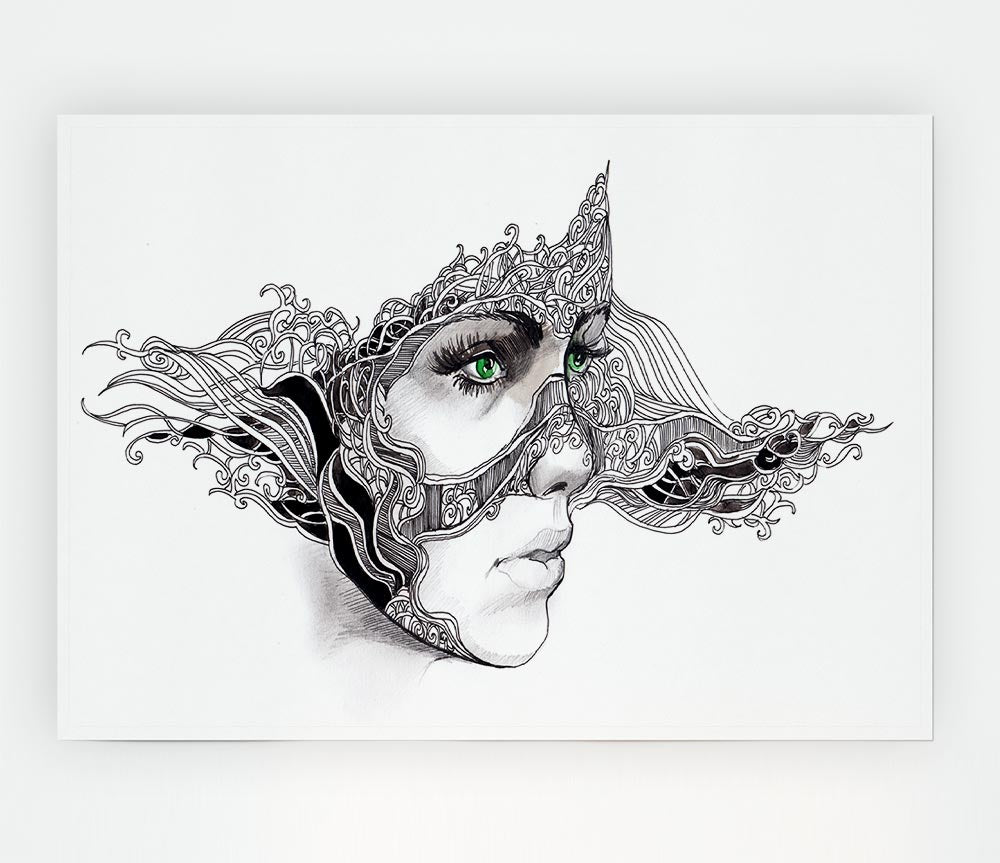 Woman Face Scribble 2 Print Poster Wall Art