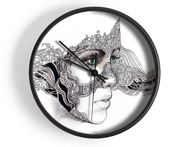 Woman Face Scribble 2 Clock - Wallart-Direct UK