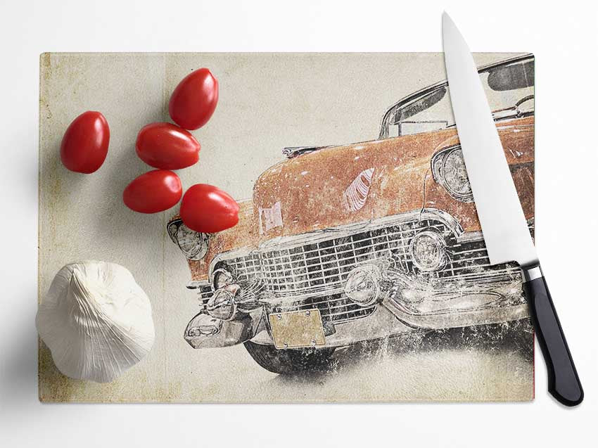 American Muscle Car Watercolour Glass Chopping Board