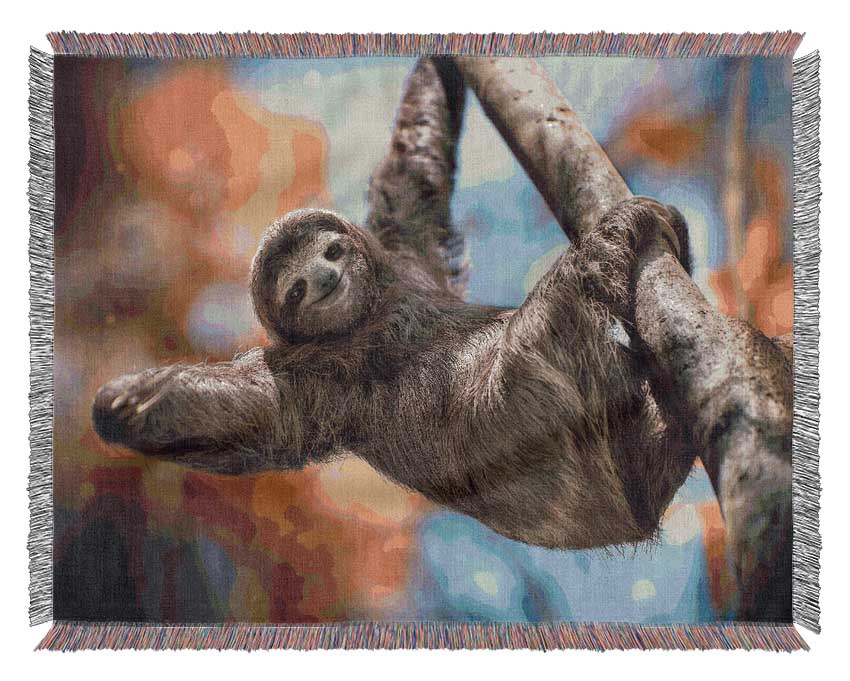 Sloth Hanging From A Tree Woven Blanket