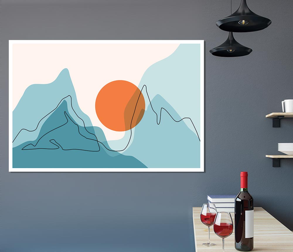 The Sun And Mountain Scene Print Poster Wall Art