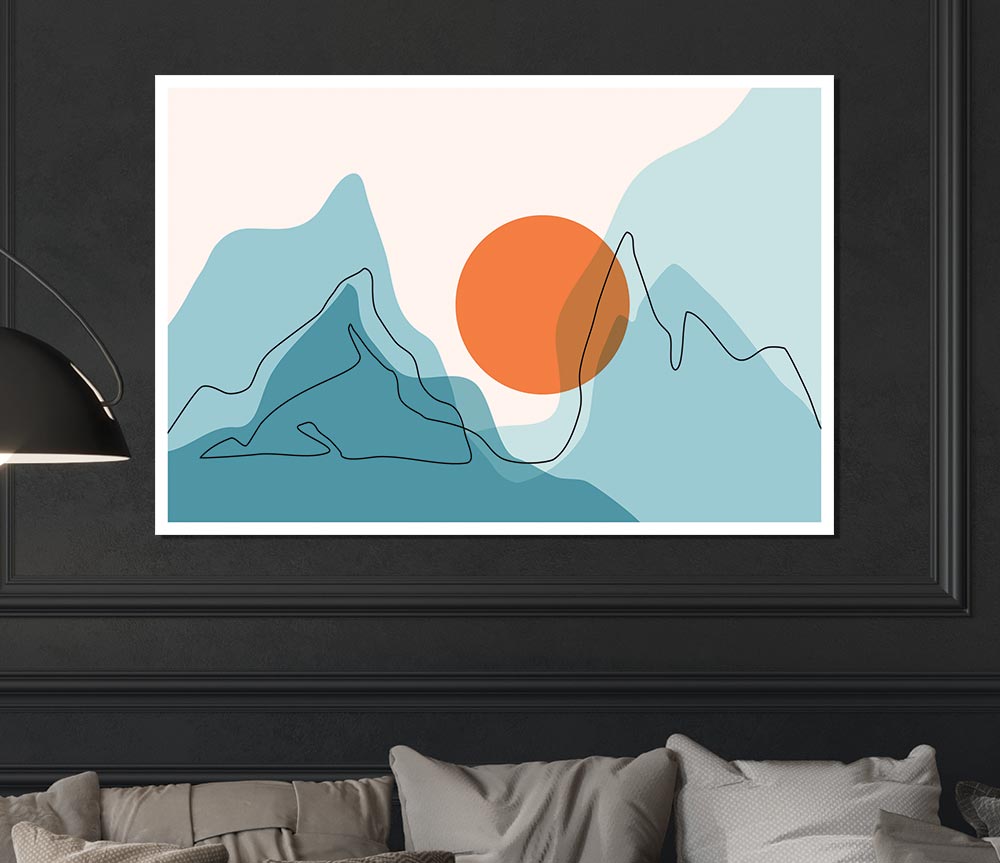 The Sun And Mountain Scene Print Poster Wall Art