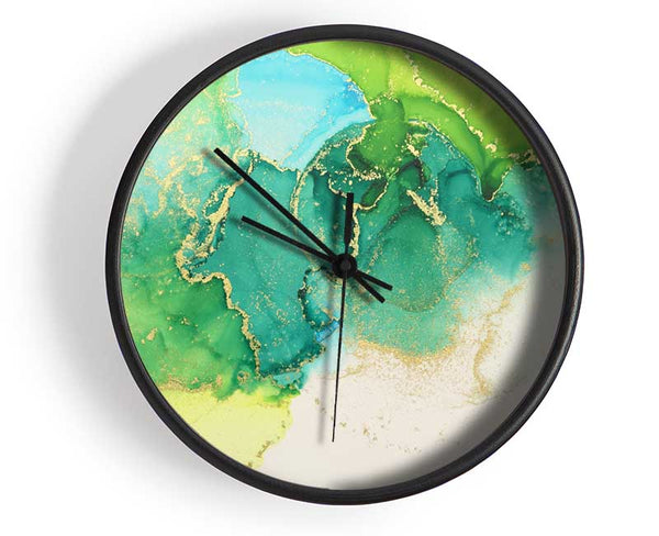 The Green And Blue Gold Wash Clock - Wallart-Direct UK