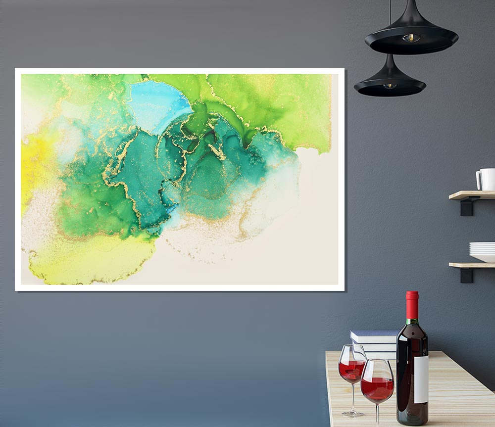 The Green And Blue Gold Wash Print Poster Wall Art