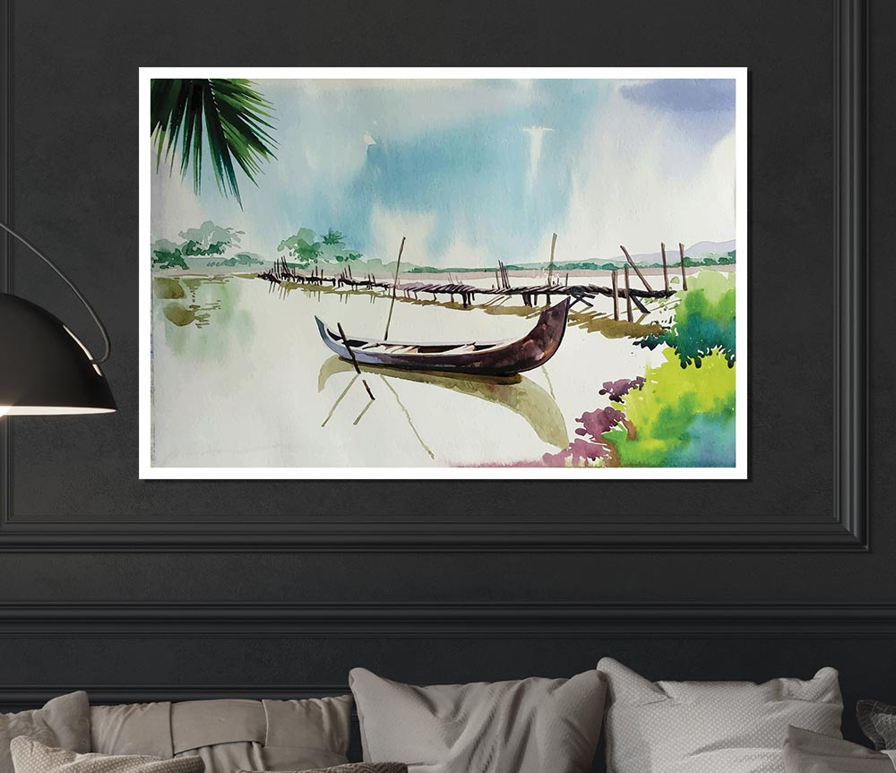 The Boat Left In The River Print Poster Wall Art