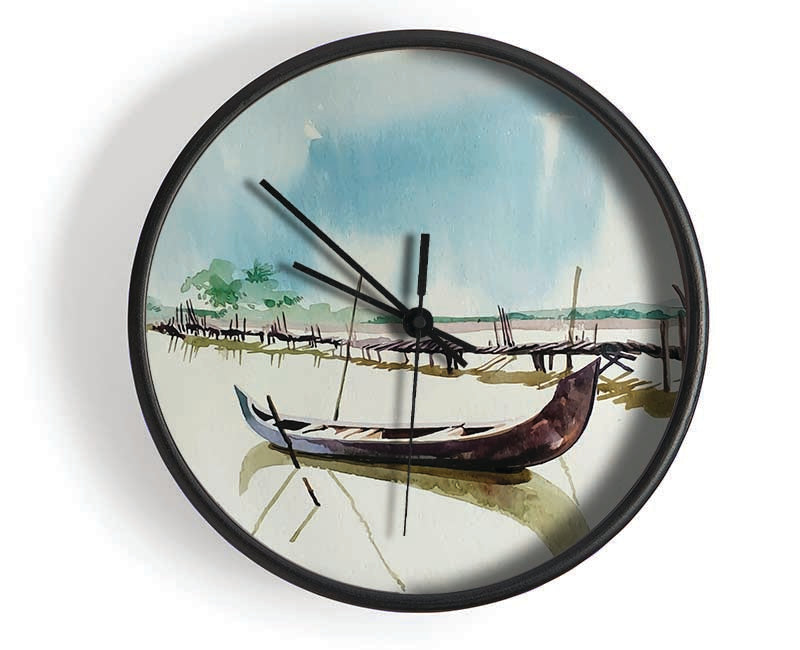 The Boat Left In The River Clock - Wallart-Direct UK