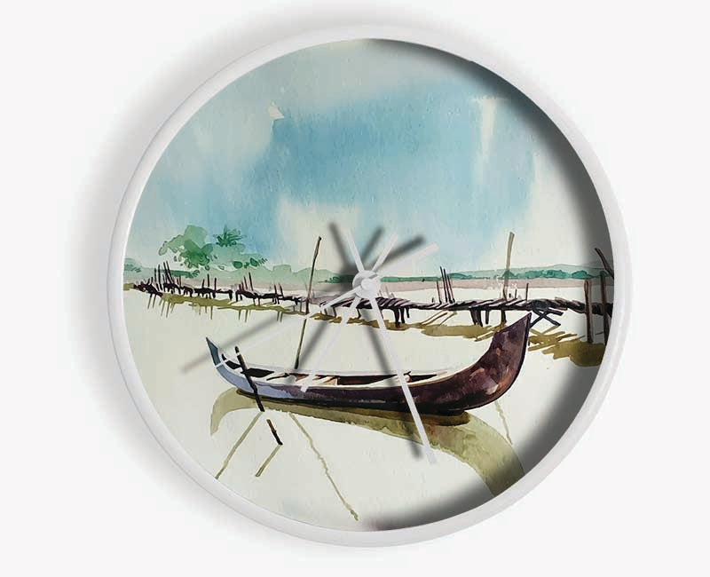 The Boat Left In The River Clock - Wallart-Direct UK