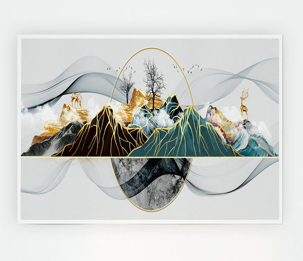 Gold Line Mountain Print Poster Wall Art