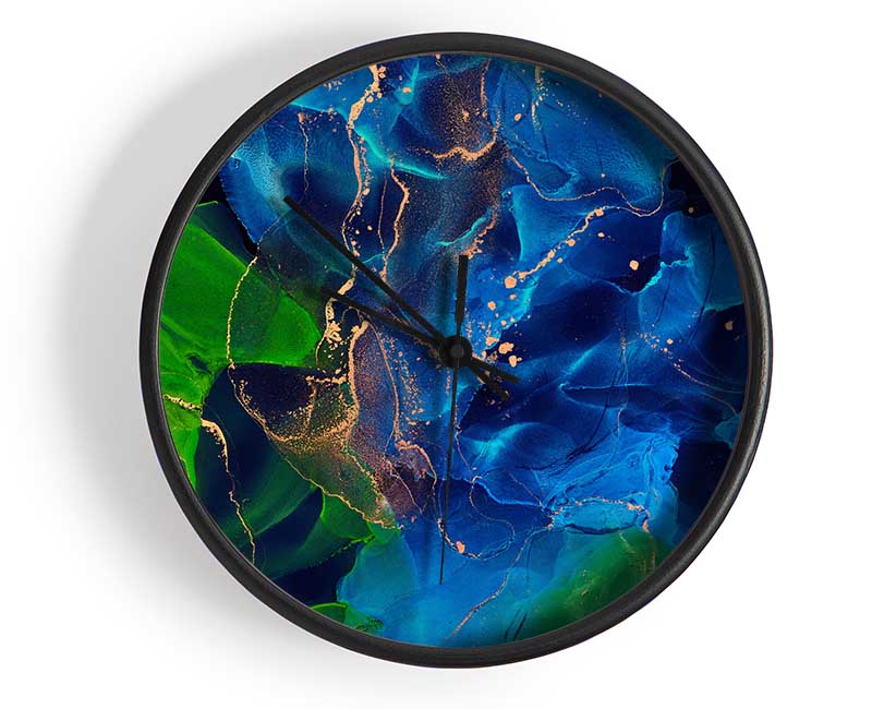 Green And Light Blue Darkness Flow Clock - Wallart-Direct UK