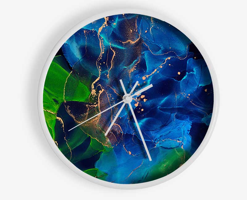 Green And Light Blue Darkness Flow Clock - Wallart-Direct UK