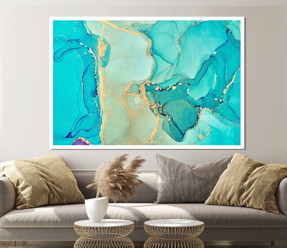 Turquoise Blue Gold Glitter Beauty Print Poster Wall Art