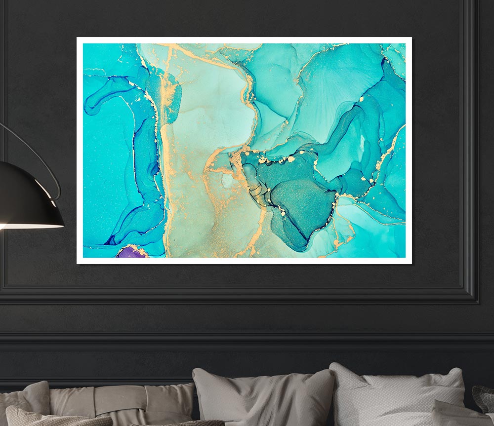 Turquoise Blue Gold Glitter Beauty Print Poster Wall Art