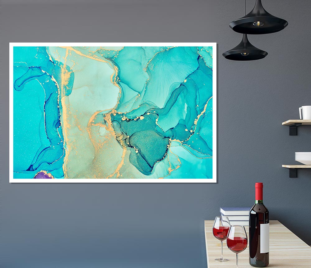 Turquoise Blue Gold Glitter Beauty Print Poster Wall Art