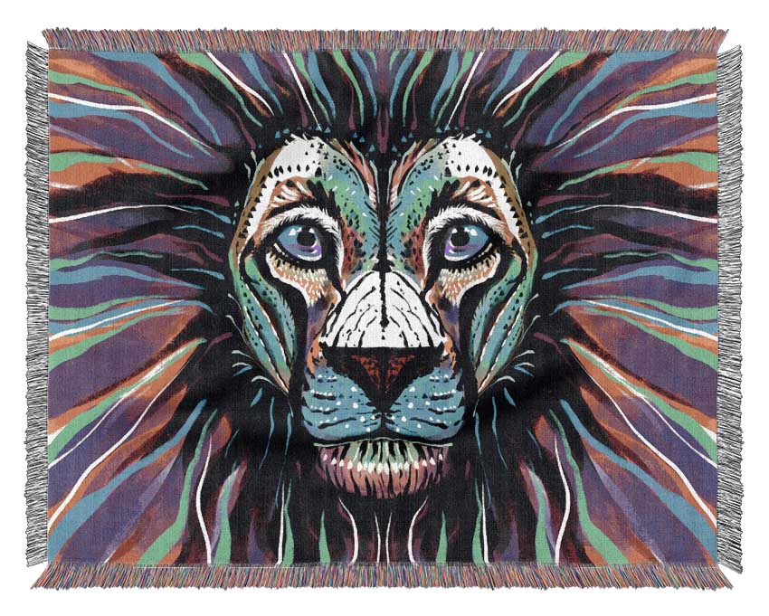 The Lion Rainbow Face Woven Blanket