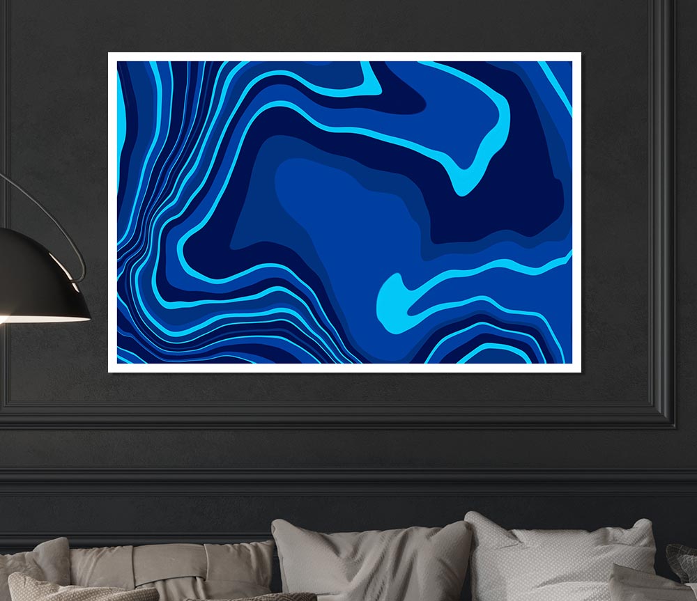 Blue Ocean Shapes Print Poster Wall Art