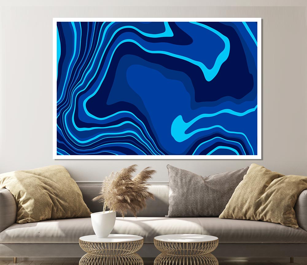 Blue Ocean Shapes Print Poster Wall Art