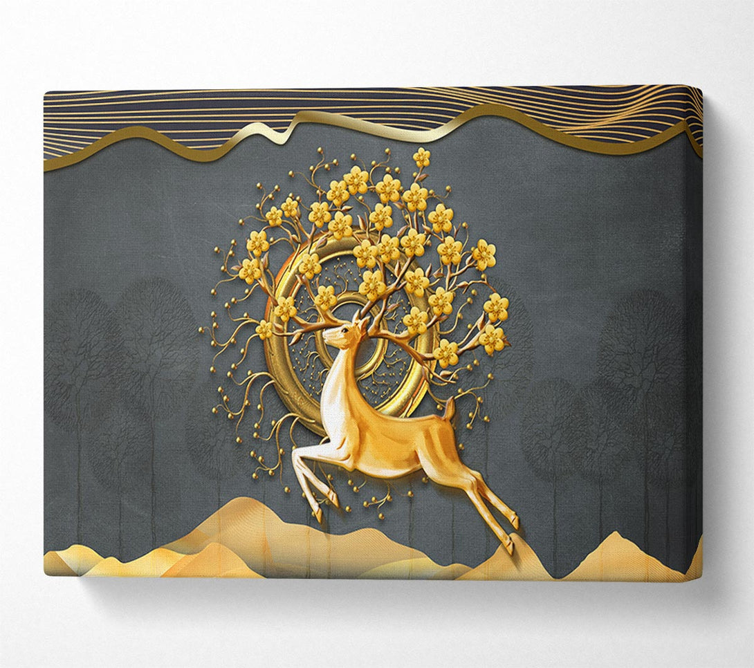 Picture of The Gold Flower Stag Tree Canvas Print Wall Art