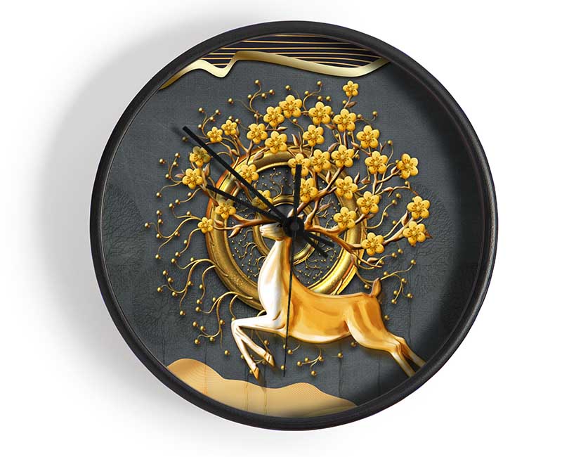 The Gold Flower Stag Tree Clock - Wallart-Direct UK