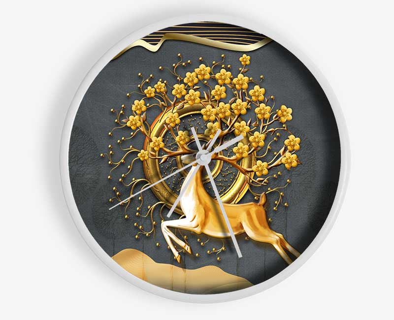 The Gold Flower Stag Tree Clock - Wallart-Direct UK