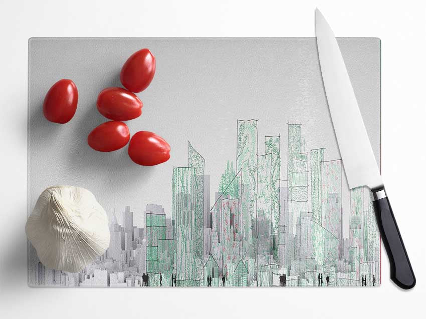 The City Sketch Art Glass Chopping Board