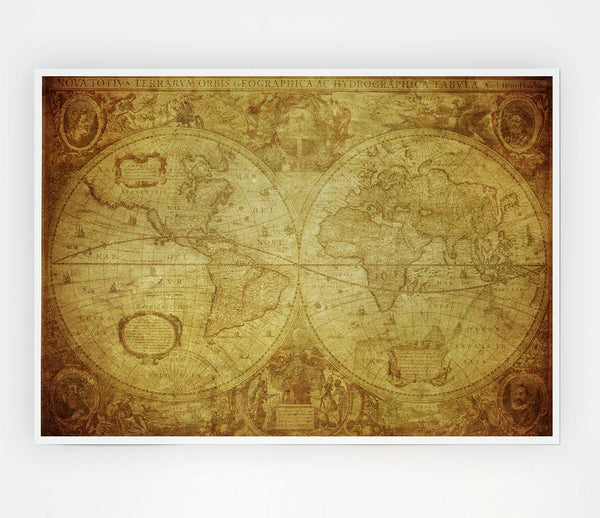 The Map Of The World Vintage Print Poster Wall Art