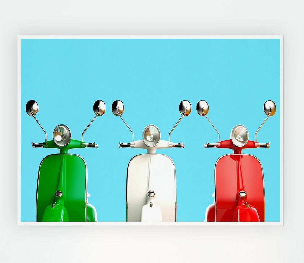 Three Vespas Italy Print Poster Wall Art