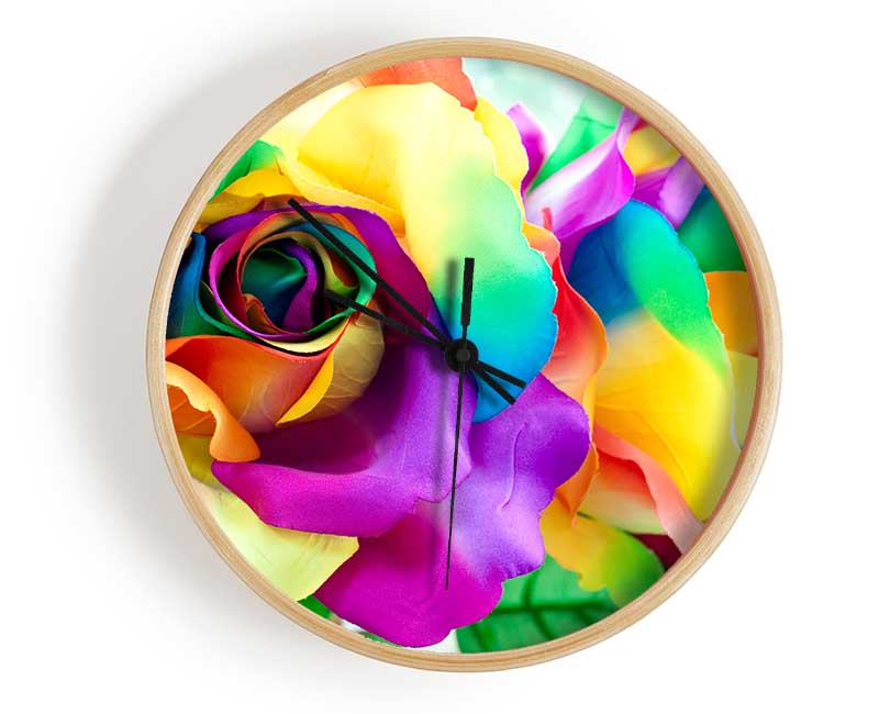 Multi Coloured Roses Close Clock - Wallart-Direct UK