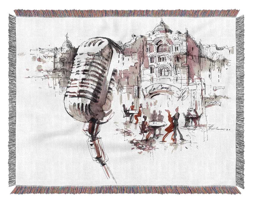 The Old Microphone Village Woven Blanket