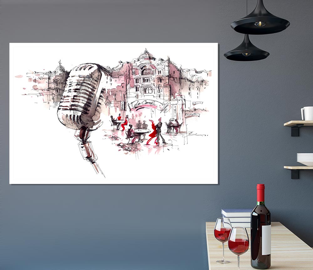 The Old Microphone Village Print Poster Wall Art