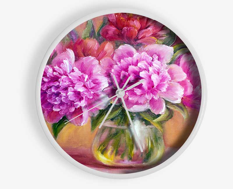 The Pink Blossom Vase Of Flowers Beauty Clock - Wallart-Direct UK