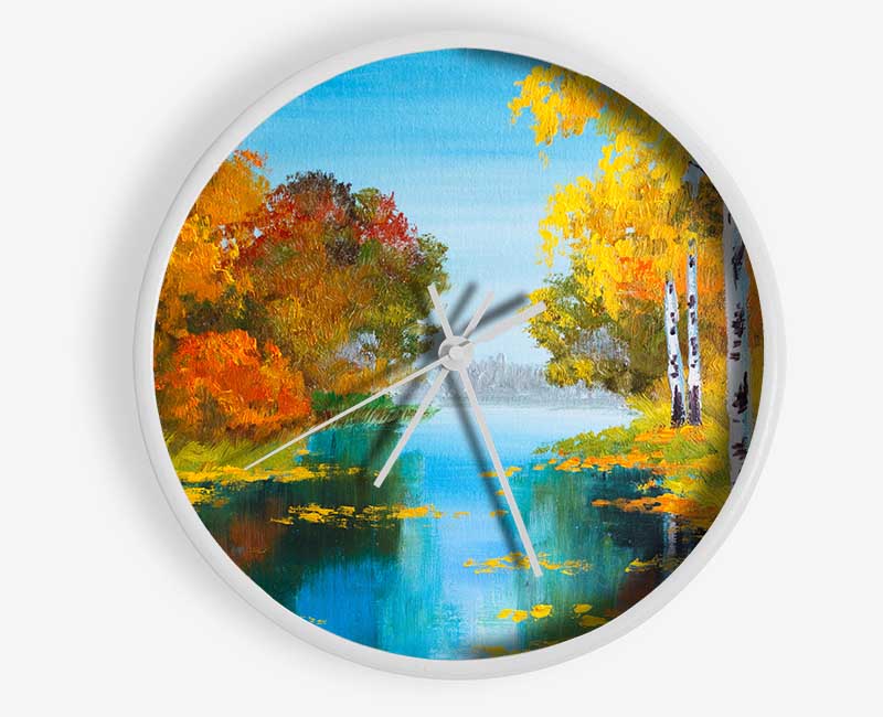 The Orange Birch Leaves Clock - Wallart-Direct UK