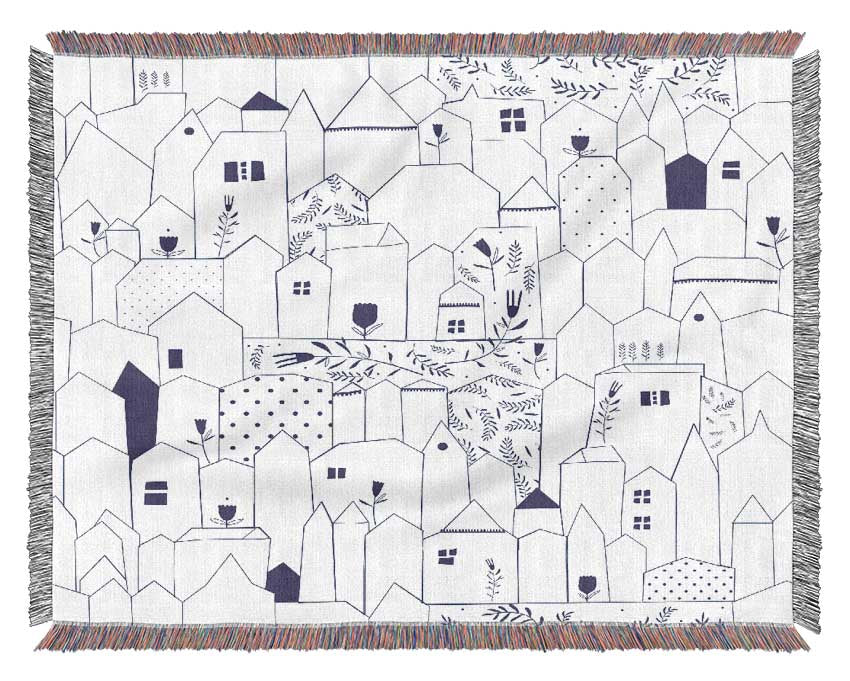 Simple Drawn Town Houses Woven Blanket