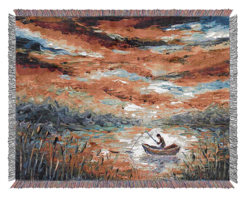 Fishing Under The Applejack Sky Woven Blanket