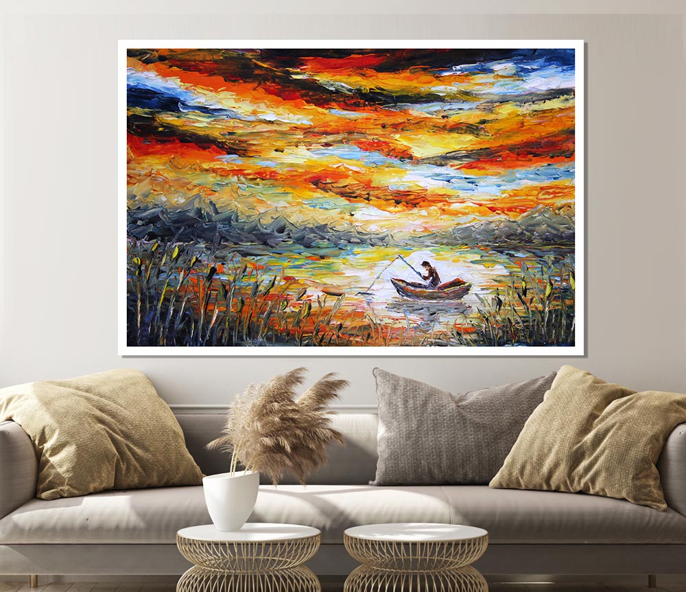 Fishing Under The Applejack Sky Print Poster Wall Art