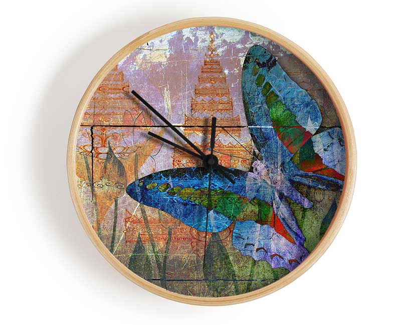 The Vivid Butterfly Grunge Clock - Wallart-Direct UK