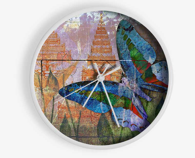 The Vivid Butterfly Grunge Clock - Wallart-Direct UK