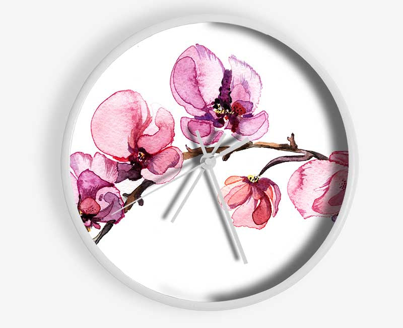 The Pink Orchid Branch Single Clock - Wallart-Direct UK