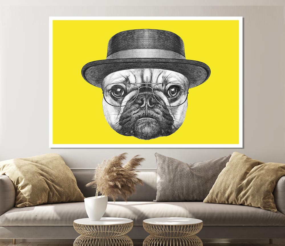 The Pug With A Hat Print Poster Wall Art