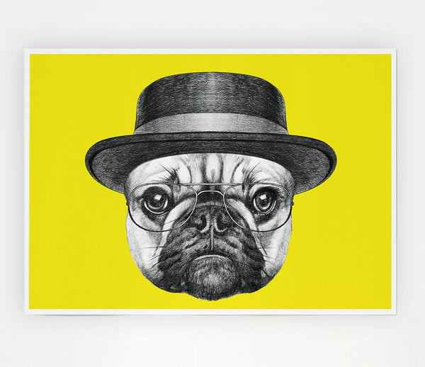 The Pug With A Hat Print Poster Wall Art