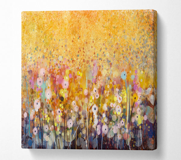 A Square Canvas Print Showing Dainty Flowers Field Square Wall Art