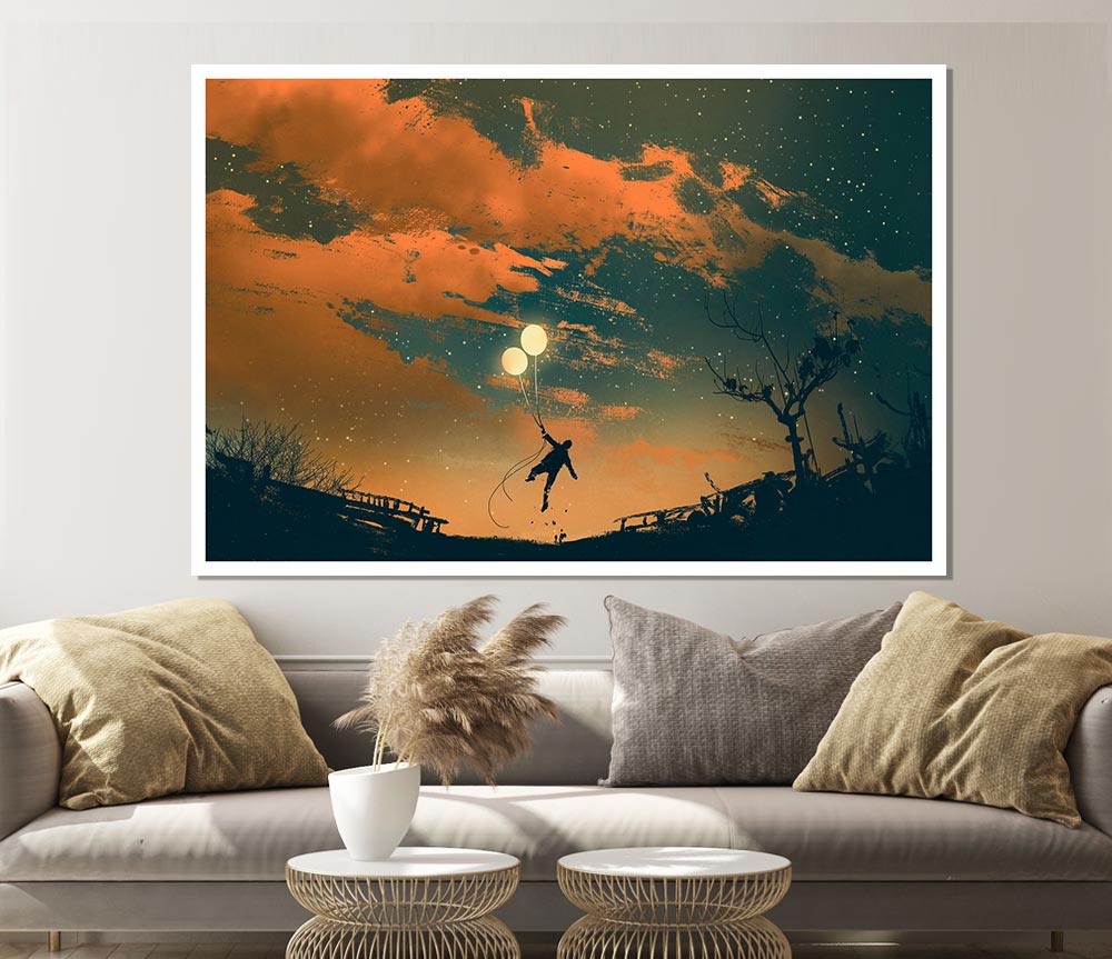 The Two Floating Light Balloons Print Poster Wall Art