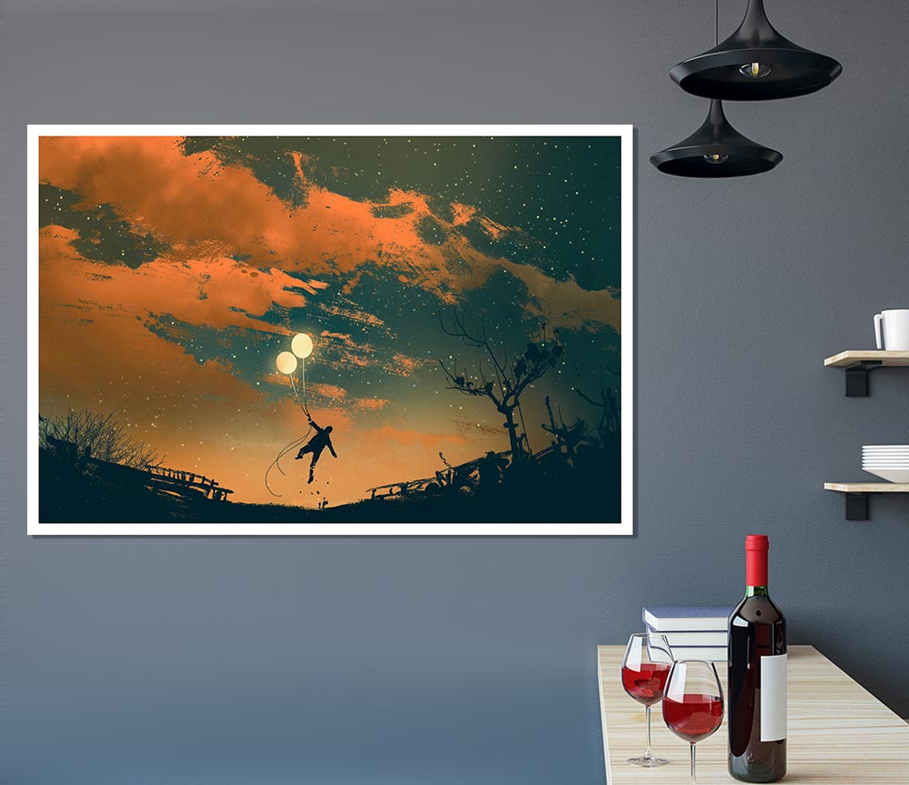 The Two Floating Light Balloons Print Poster Wall Art