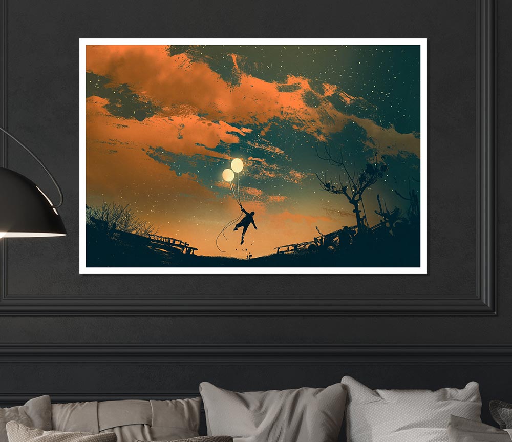 The Two Floating Light Balloons Print Poster Wall Art