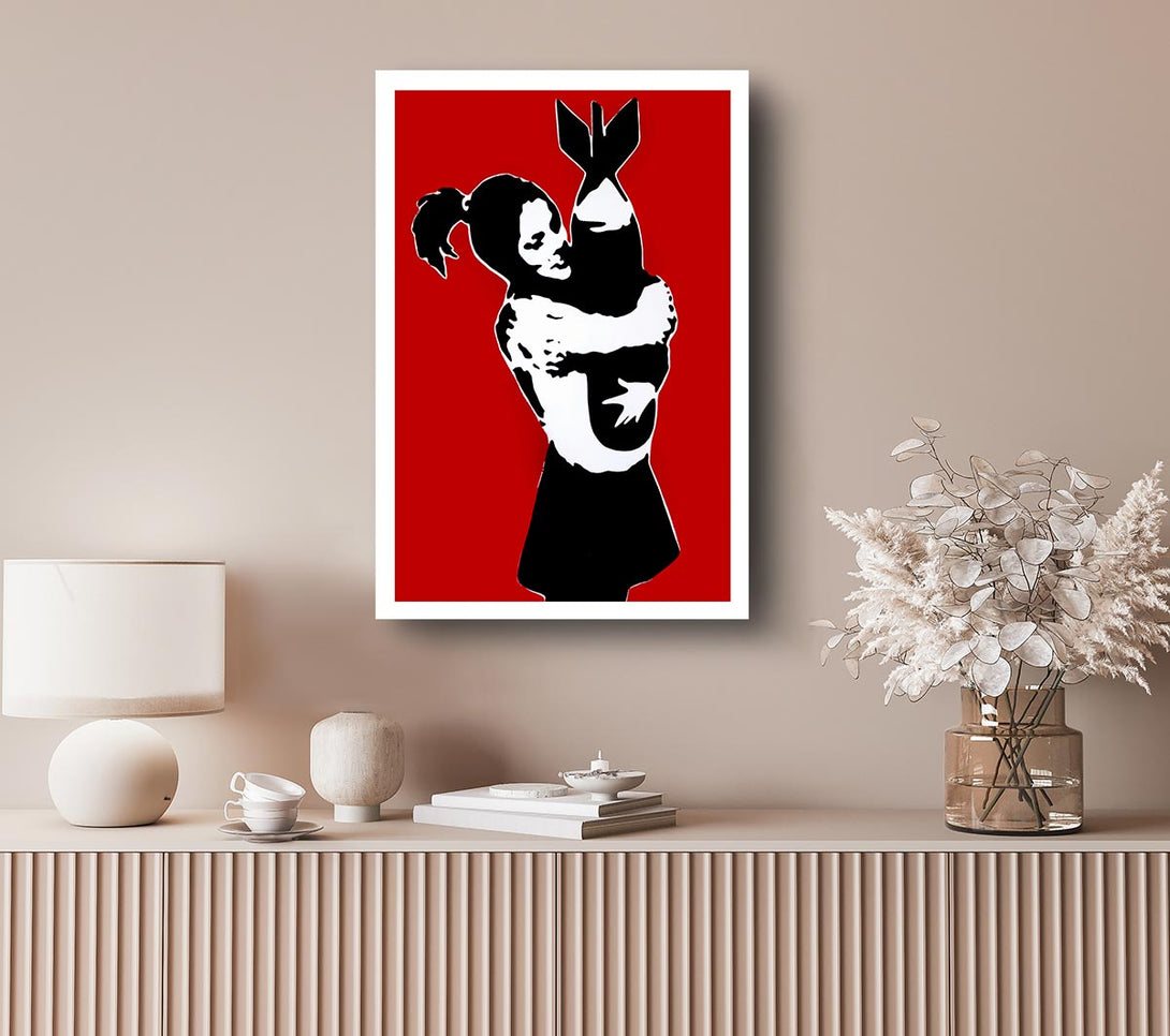 Picture of Bomb Hugger Girl Red Canvas Print Wall Art